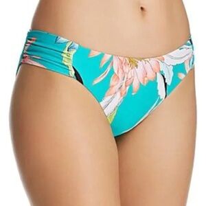 NWT Trina Turk Turquoise Black Hawaiian Ruched Tropical Bikini Bottoms Size 6